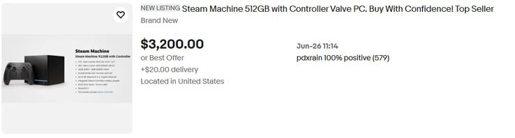 Steam Machine выставлена на продажу на eBay. 