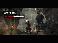 Геймплей Tomb Raider, запущенный на iPhone или iPad, показывает, как Лара Крофт исследует руины храма с помощью сенсорного управления на экране