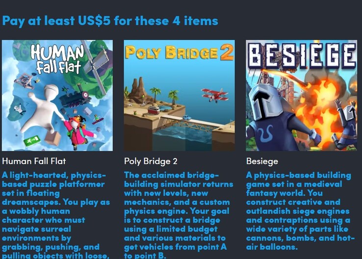 Постеры и описания игр. Заплатив $5, Вы получите 4 из 9 игр (Источник изображения: Humble Bundle)