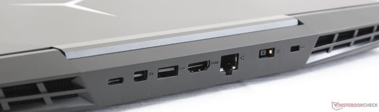 Задняя сторона: порт USB 3.1 Type-C, mini-DisplayPort, USB 3.1 Type-A, HDMI 2.0, гигабитный Ethernet, разъем питания, замок Kensington