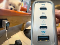 Три порта USB-C и четвертый порт USB-A расположены в нижней части настенного зарядного устройства Anker Zolo 140W. (Источник изображения: Xiao Li TV via YouTube)