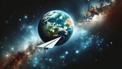 Когда бумажный самолетик запускается с МКС, он выживает при входе в атмосферу Земли, но сгорает, не долетев до земли. (Источник изображения: DallE3)