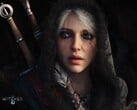 Рекламное изображение «Ведьмака 4»: крупный план Цири на фоне двух мечей