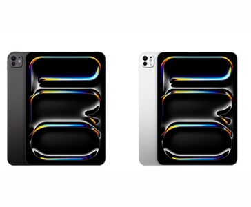 Вид спереди iPad Pro в черном и серебристом цветах, демонстрирующий симметричные ободки и дисплей Ultra Retina XDR (Источник изображения: Apple)