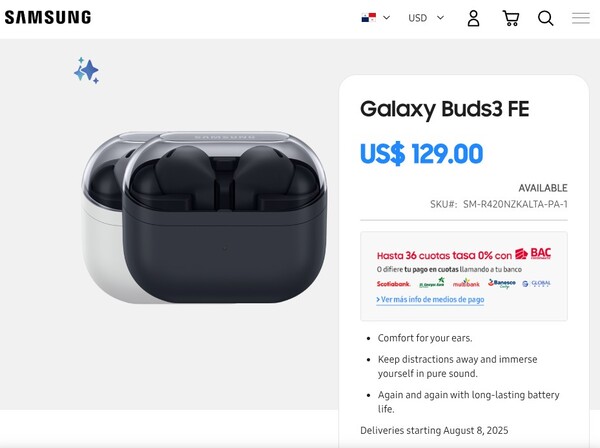 Модель Galaxy Buds 3 FE будет продаваться по более высокой цене, чем Galaxy Buds FE. (Источник изображения: Samsung)
