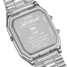 Задняя крышка корпуса Casio AQ-230ECK-3A с логотипом лисы и брендингом Café Kitsuné.