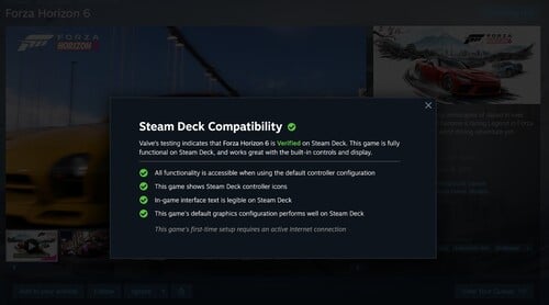 Проверенный рейтинг игры Forza Horizon 6 Steam Deck