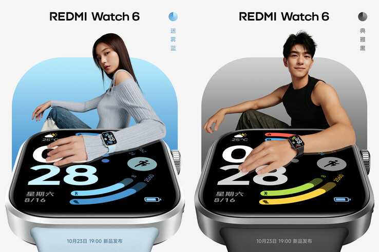 Элегантная черная и туманно-синяя расцветка Redmi Watch 6 (Источник изображения: Xiaomi)