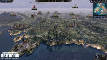 Изображение, на котором показаны города на карте мира в игре «A Total War Saga: Thrones of Britannia».