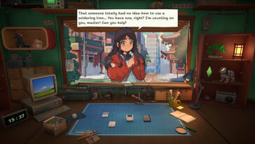 На изображении: скриншот игрового процесса из игры «ReStory: Chill Electronics Repairs».