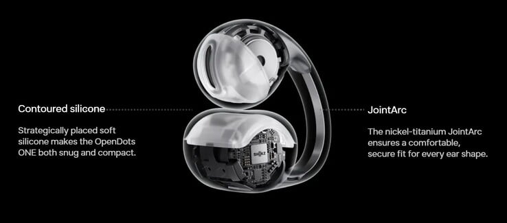 В наушниках Shokz OpenDots ONE используется никель-титан в лентах JointArc, чтобы они надежно держались в ушах во время интенсивных тренировок. (Источник изображения: Shokz)