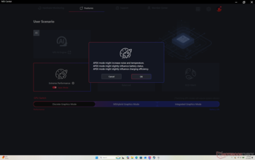 При попытке включить режим Apex всплывающее окно предупредит пользователя о повышении температуры и шуме вентилятора