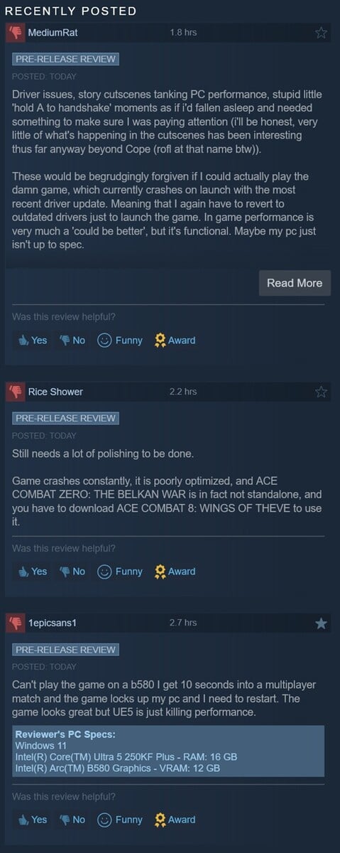 Показаны негативные отзывы об Ace Combat 8: Wings of Theve в Steam