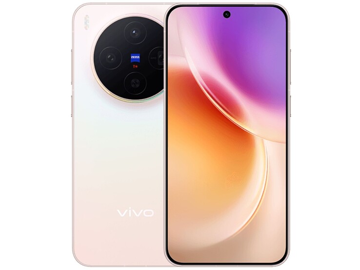 Вид спереди и сзади смартфона Vivo X300, демонстрирующий круглый модуль камеры Zeiss и градиентный дисплей (Источник изображения: Vivo)