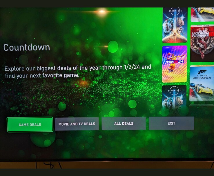 Приборная панель Xbox Series показывает промо-акцию распродажи Countdown со скидками на Starfield, NBA 2K24 и многое другое. (Источник изображения: Reddit/u/tapo via r/XboxSeriesX)