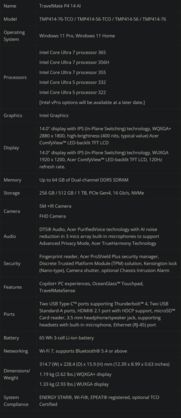 Технические характеристики TravelMate P4 14 AI