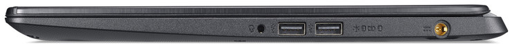 Правая сторона: комбинированный аудио разъем, 2x USB 2.0 (Type-A), разъем питания