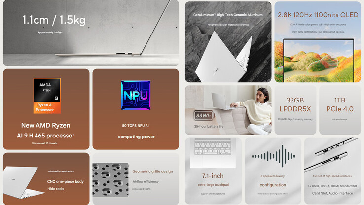 Основные характеристики китайского 2026 Zenbook 16 Air с AMD Ryzen 9 (Источник изображения: Asus - ред.)