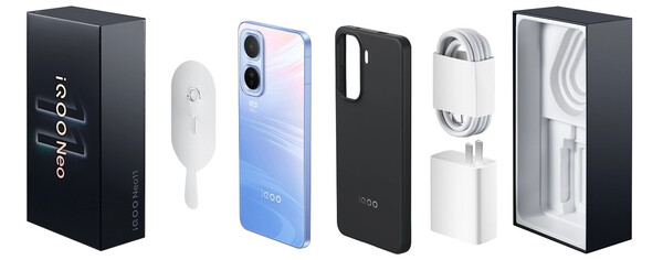 IQooNeo 11 поставляется с чехлом и зарядным устройством в коробке. (Источник изображения: iQoo)