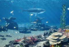 InZOI Island Getaway free DLC snorkelling screenshot shows sharks and fish in shallow waters