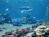InZOI Island Getaway free DLC snorkelling screenshot shows sharks and fish in shallow waters