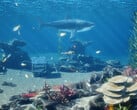 InZOI Island Getaway free DLC snorkelling screenshot shows sharks and fish in shallow waters