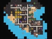 Развитый остров в игре «Clicky Islands», на котором представлены растениеводство, автоматизированные циклы добычи ресурсов, задания для юнитов и причальная инфраструктура.