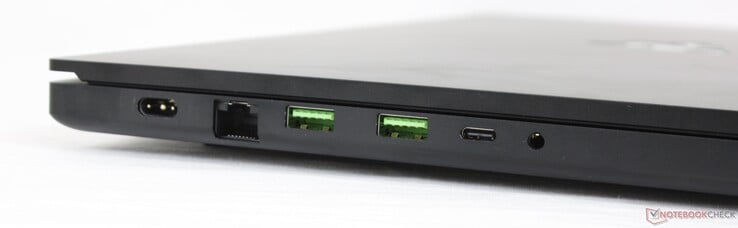 Левая сторона: разъем питания, 2.5-Гбит Ethernet, 2x USB 3.2 Gen. 2, USB-C 3.2 Gen. 2, аудио разъем