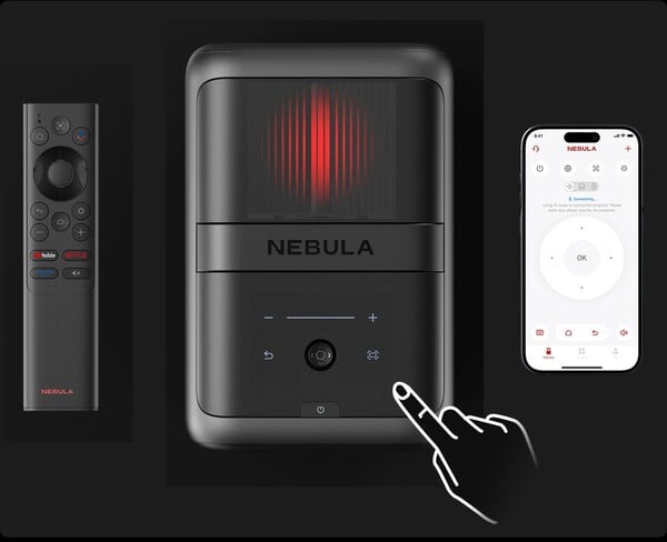 Nebula X1 может управляться с помощью сенсорных элементов управления, пульта ДУ, входящего в комплект, или приложения-компаньона. (Источник изо