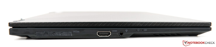 Левая сторона: разъем ROG XG Mobile Interface + USB 3.2 Gen 2 Type-C, HDMI 2.0b, аудио разъем