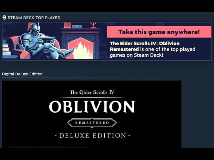 Скриншот рекламного баннера в Steam, в котором игра «The Elder Scrolls IV: Oblivion Remastered» представлена как одна из самых популярных игр на Steam Deck.