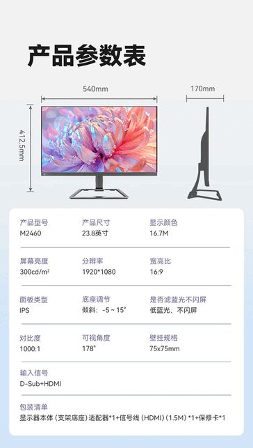 Ключевые характеристики монитора Lecoo M2460