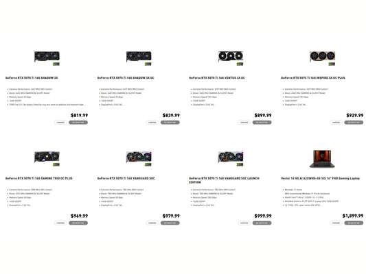 Цены на MSI Store RTX 5070 Ti (Источник изображения: скриншот, MSI Store)