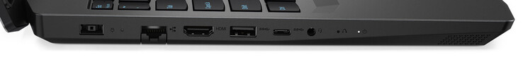 Левая сторона: разъем питания, гигабитный Ethernet, HDMI, 2x USB 3.2 Gen 1 (1x Type-A, 1x Type-C), комбинированный аудио разъем