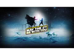Рекламное изображение для Steam Star Wars Day Sale, на котором изображены Дарт Вейд и Люк Скайуокер, сражающиеся на световых мечах, и рекламный текст сверху. (Источник изображения: Steam)