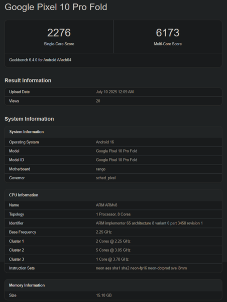 Оценка Tensor G5 в Geekbench (источник изображения: Geekbench)