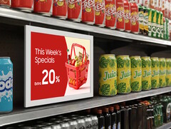 Работающий от аккумулятора дисплей Samsung EM13DX из электронной бумаги может заменить печатные вывески в розничной торговле. (Источник изображения: Samsung)