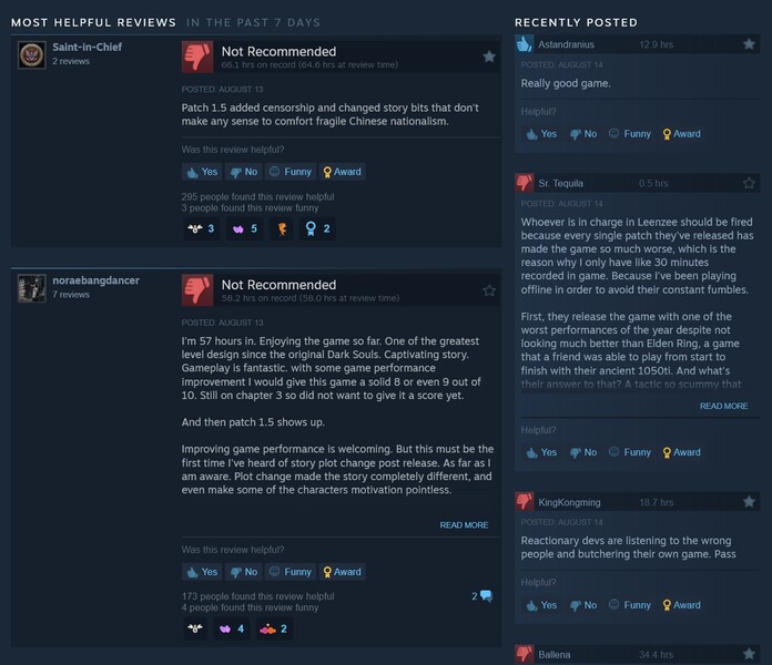 Wuchang: Fallen Feathers последние отзывы в Steam (Источник изображения: скриншот, Steam)