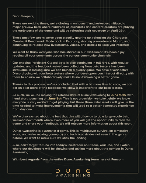 Dune: Обновление даты выхода Awakening в Discord (Источник изображения: Официальный сервер Dune: Awakening Discord)