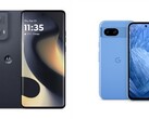 Motorola Edge 2024 можно купить только в черном цвете, в то время как Pixel 8a выпускается в четырех цветах, включая Bay (синий). (Источник изображения: Motorola, Google - отредактировано).