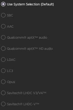 Доступные аудиокодеки Bluetooth