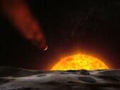 Художественная иллюстрация, изображающая экзопланету, движущуюся к своей звезде.