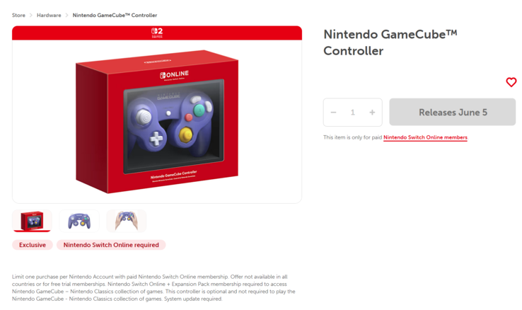 Листинг Nintendo Store Switch 2 GameCube Controller (Источник изображения: скриншот, Nintendo of America)