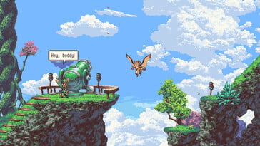 Изображение, показывающее Гедди и Отуса в Owlboy.