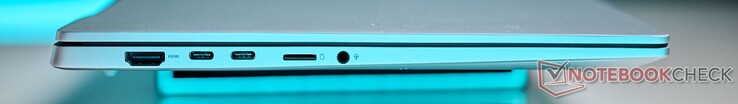 Левая сторона: HDMI 2.1, 2x USB-C 4.0 (40 Гбит/с, DisplayPort ALT mode 1.4, кардридер microSD, 3.5-мм аудио)