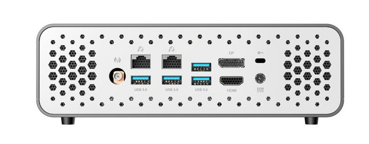 Сзади: съемная антенна, 2 гигабитных порта Ethernet, 4x USB 3.0 Type-A, HDMI 2.0, DisplayPort 1.2, замок Kensington, разъем питания (Изображение: Zotac)