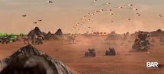 Шквал ракет во время крупномасштабного сражения в Beyond All Reason (Источник изображения: Beyond All Reason)