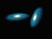 Художественная иллюстрация, изображающая две галактики.