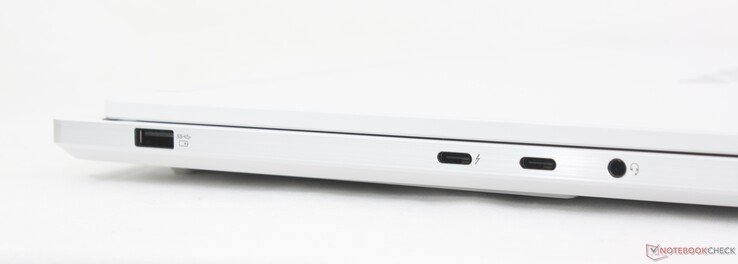 Слева: USB-A 3.2 Gen. 1, USB-C Thunderbolt 4 w/ DisplayPort 2.1 + Power Delivery (100 Вт), USB-C 3.2 Gen.2 w/ DisplayPort 2.1 + Power Delivery, 3,5 мм гарнитура