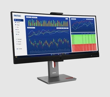 Передняя панель ультраширокого монитора Lenovo P34WD с IPS-матрицей.